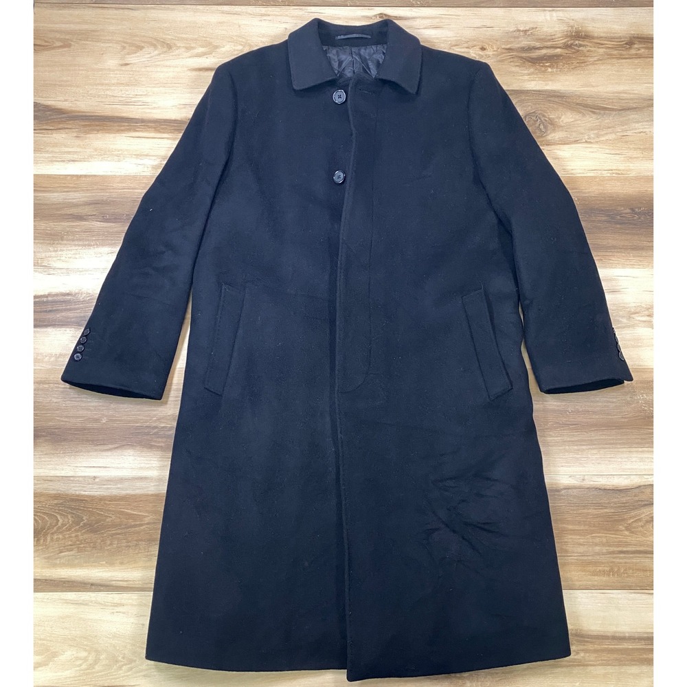 Hart Schaffner Marx Overcoat Mens 40S Classic Wool Cashmere Quilted Black Coat